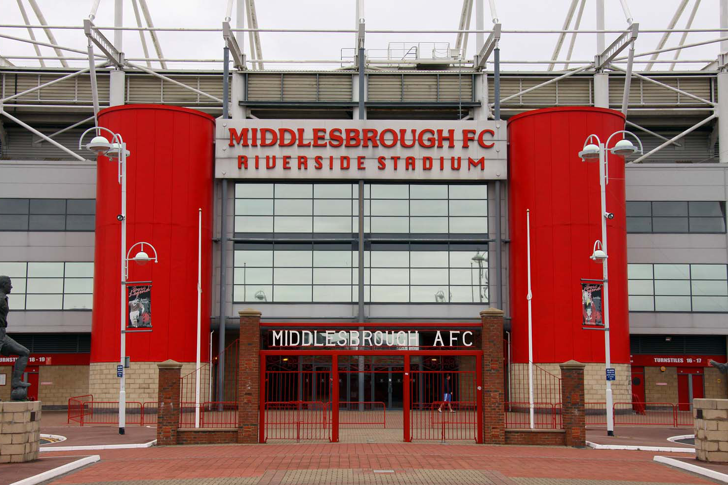 A picture of the Riverside Stadium and it's gates.